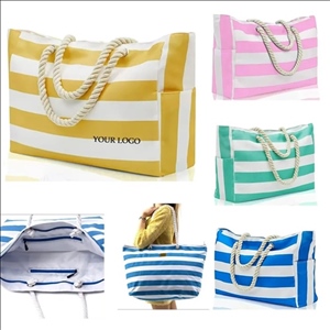 Canvas Striped Beach Tote Bag